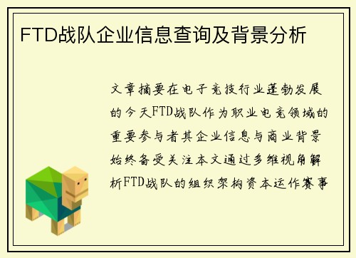 FTD战队企业信息查询及背景分析