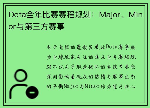 Dota全年比赛赛程规划：Major、Minor与第三方赛事